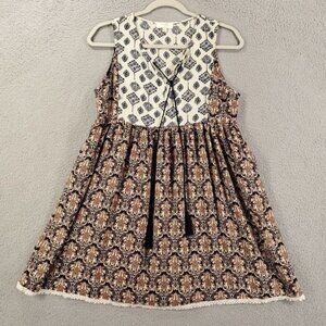 Umgee Tunic Womens Small Geometric Tassled Mini Dress Boho